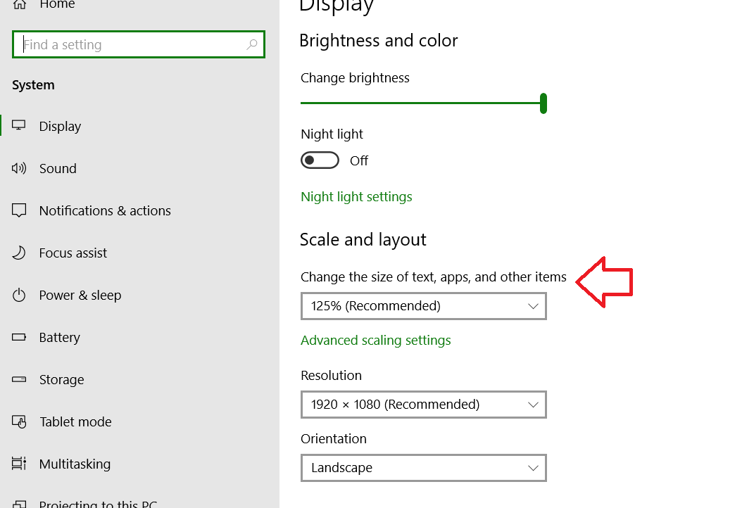 2. Scaling options in Windows 10:
3. Changing the size of text, apps, and other items: