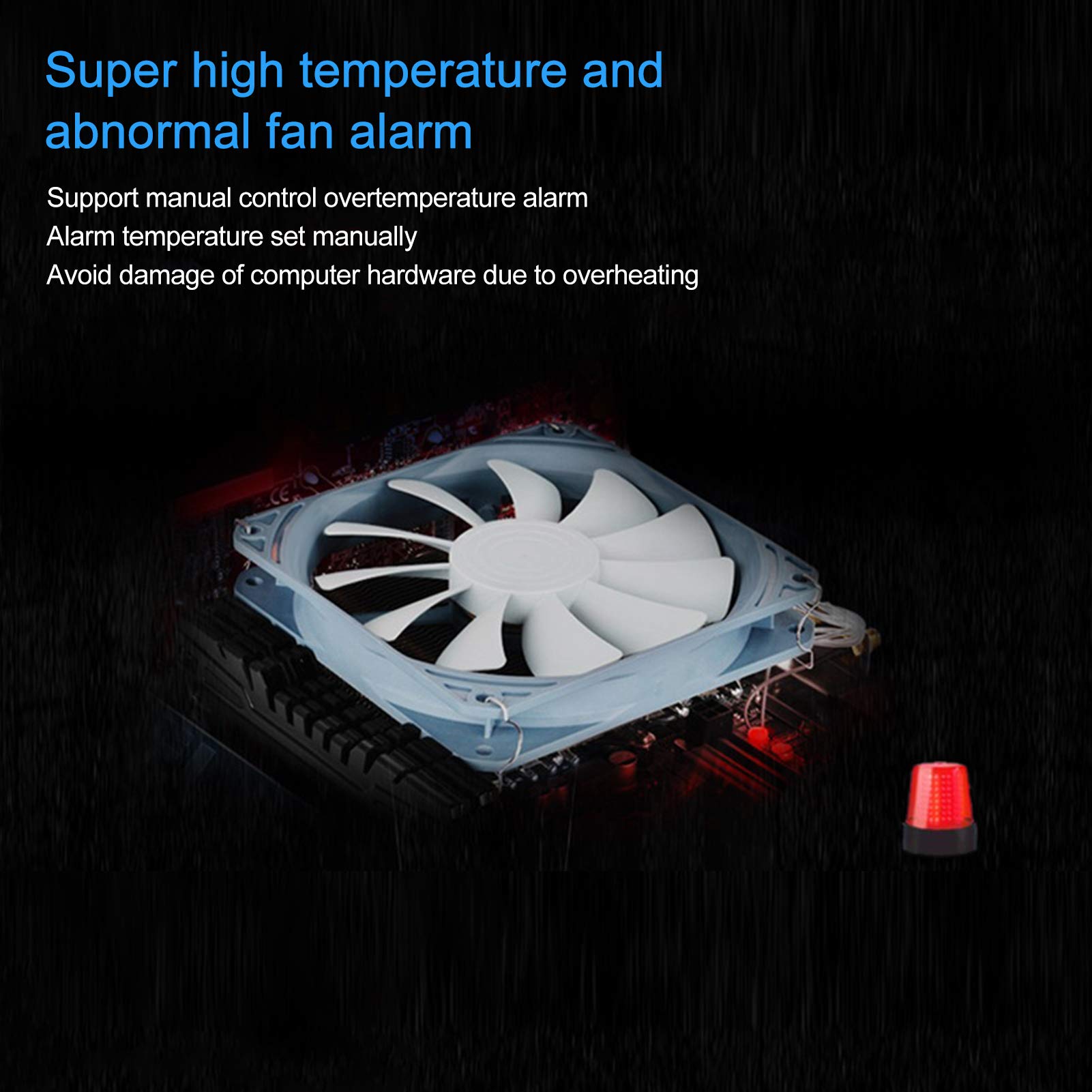 A computer with a fan and thermometer icon showing overheating.