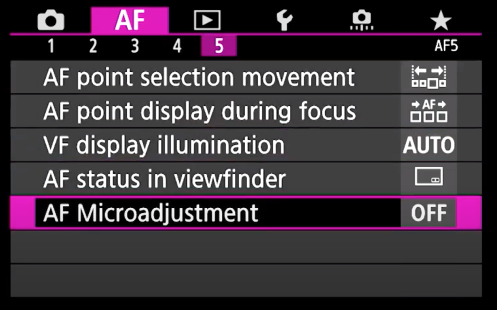Access the camera's menu and navigate to the AF Fine-Tune or AF Microadjustment option.
Follow the on-screen instructions to calibrate the autofocus for specific lenses.