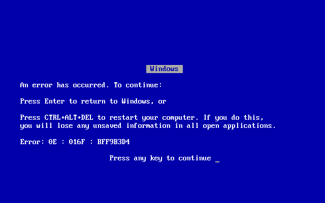 Blue screen of death error message