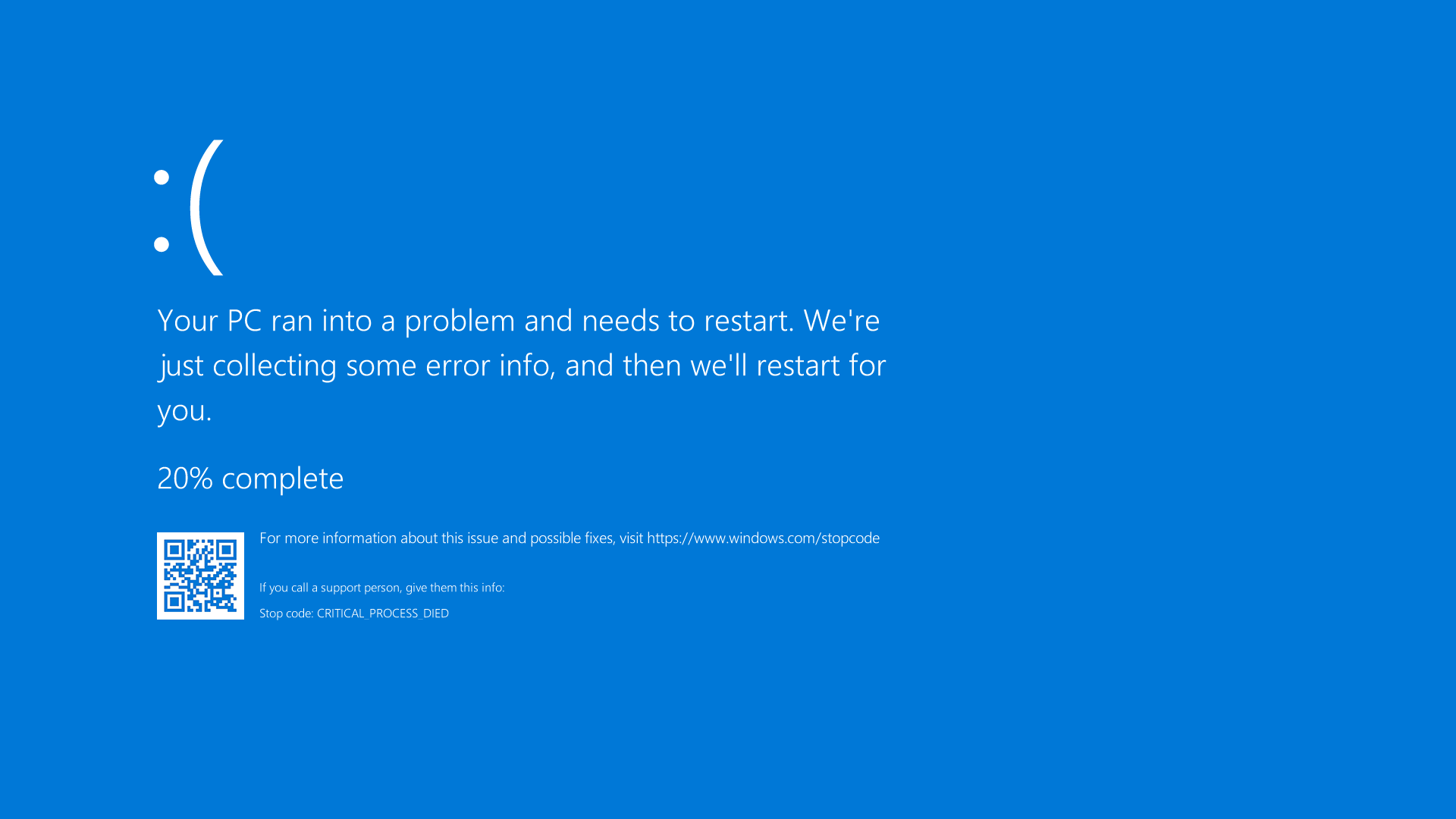 Blue screen of death with error message
