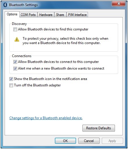 Bluetooth icon with update or reinstall options