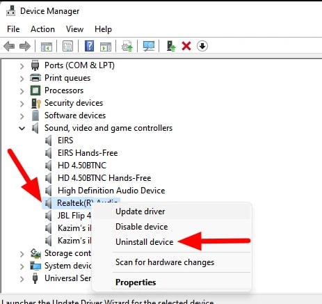 Check the current version of the BIOS and Realtek drivers
Open Device Manager by pressing Windows Key + X and selecting Device Manager