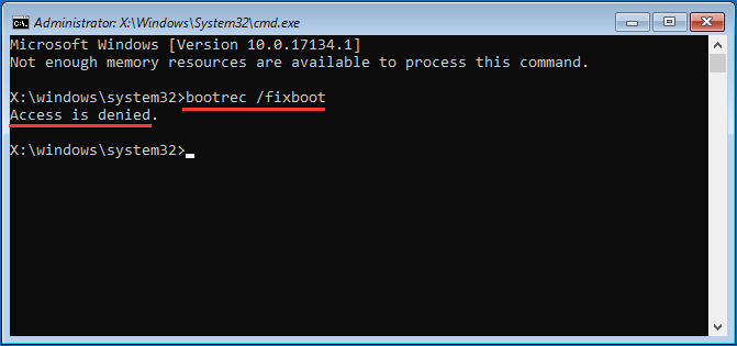 Choose "Troubleshoot" and then "Command Prompt".
Type bootrec /fixmbr and press Enter.