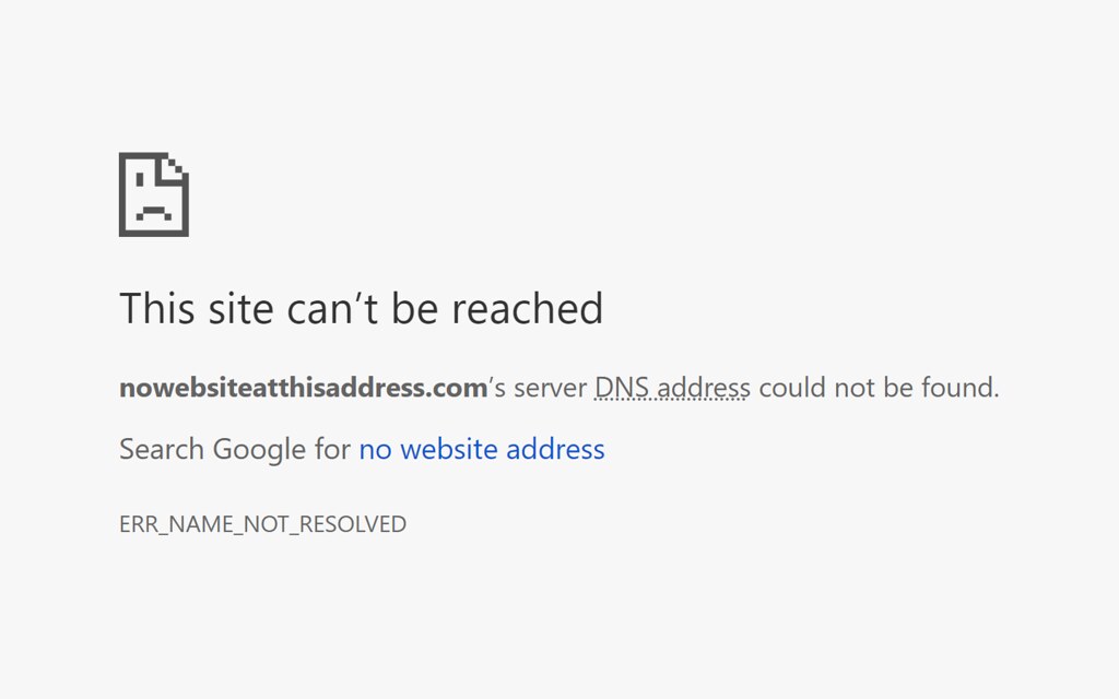 Chrome browser with error message