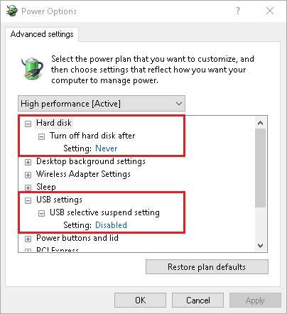 Click on "Change advanced power settings."
Expand the "Wireless Adapter Settings" category and set both "On battery" and "Plugged in" options to "Maximum performance."