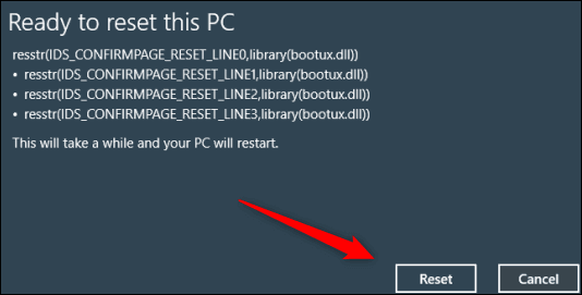 Click on the "Reset" button
Confirm the reset when prompted
