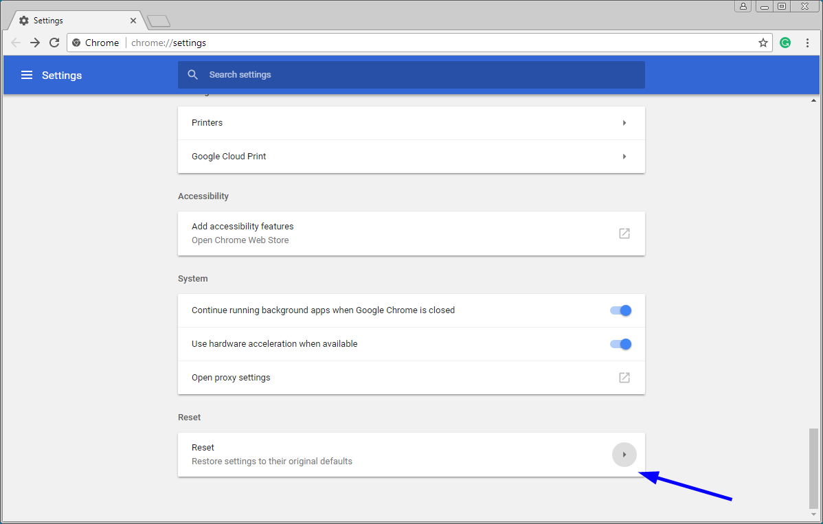 Click on the Reset settings button to confirm.
Restart Chrome for the changes to take effect.