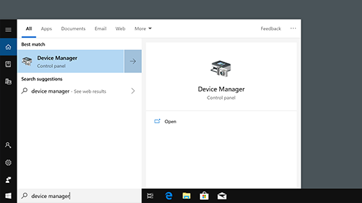 Click on the Start menu and type "Device Manager" in the search bar.
Open Device Manager from the search results.