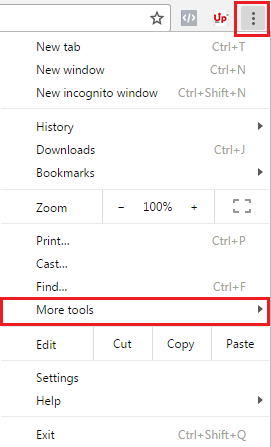 Click on the three dots at the top right corner of the browser
Select "More tools" and click on "Extensions"