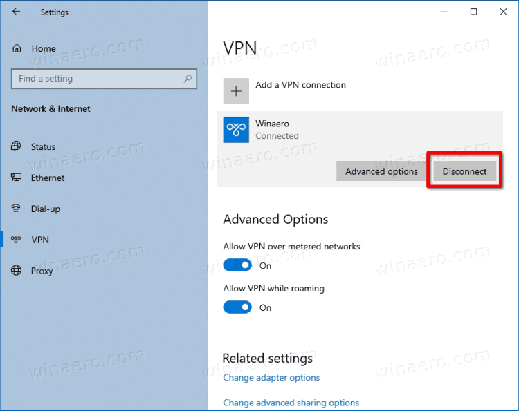 Close any open browser windows or apps using the VPN
Disconnect from the VPN by clicking the disconnect button in the client