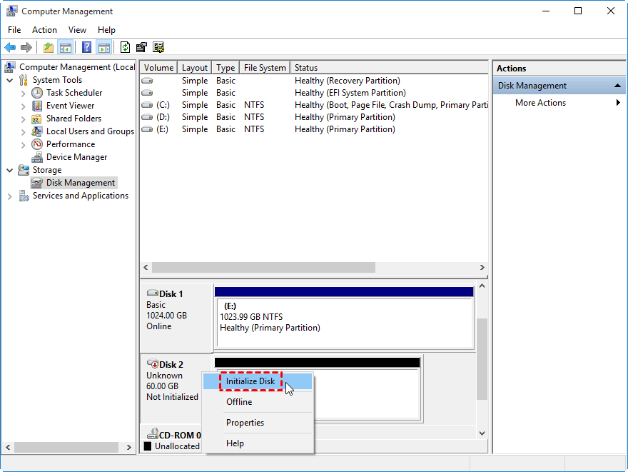 Close the case and turn on the computer to check if the SSD is now showing up
Check if the SSD is properly initialized and has a drive letter assigned