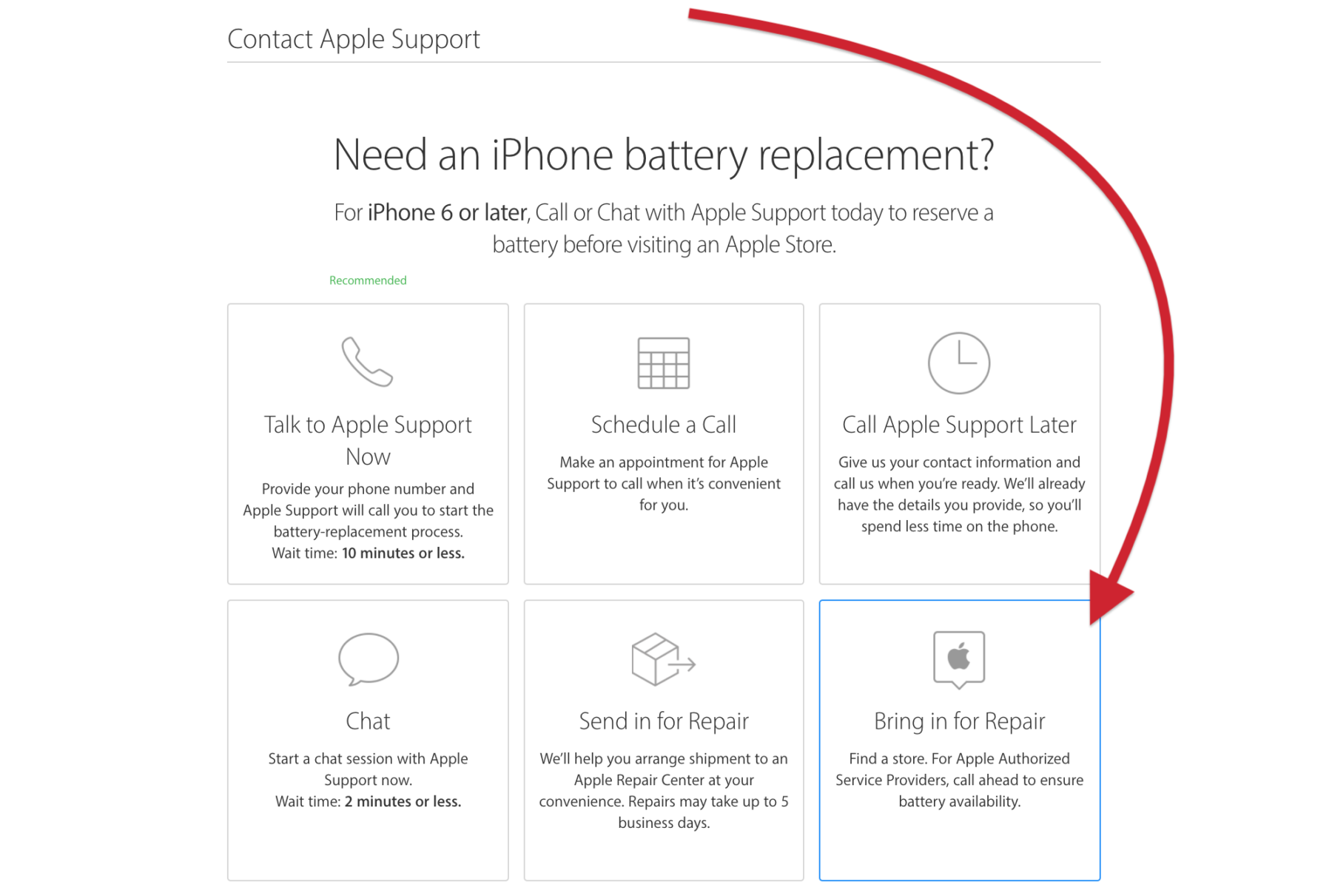 Contact Apple support or a certified repair center for a battery replacement
Make an appointment to bring your iPhone in for repair