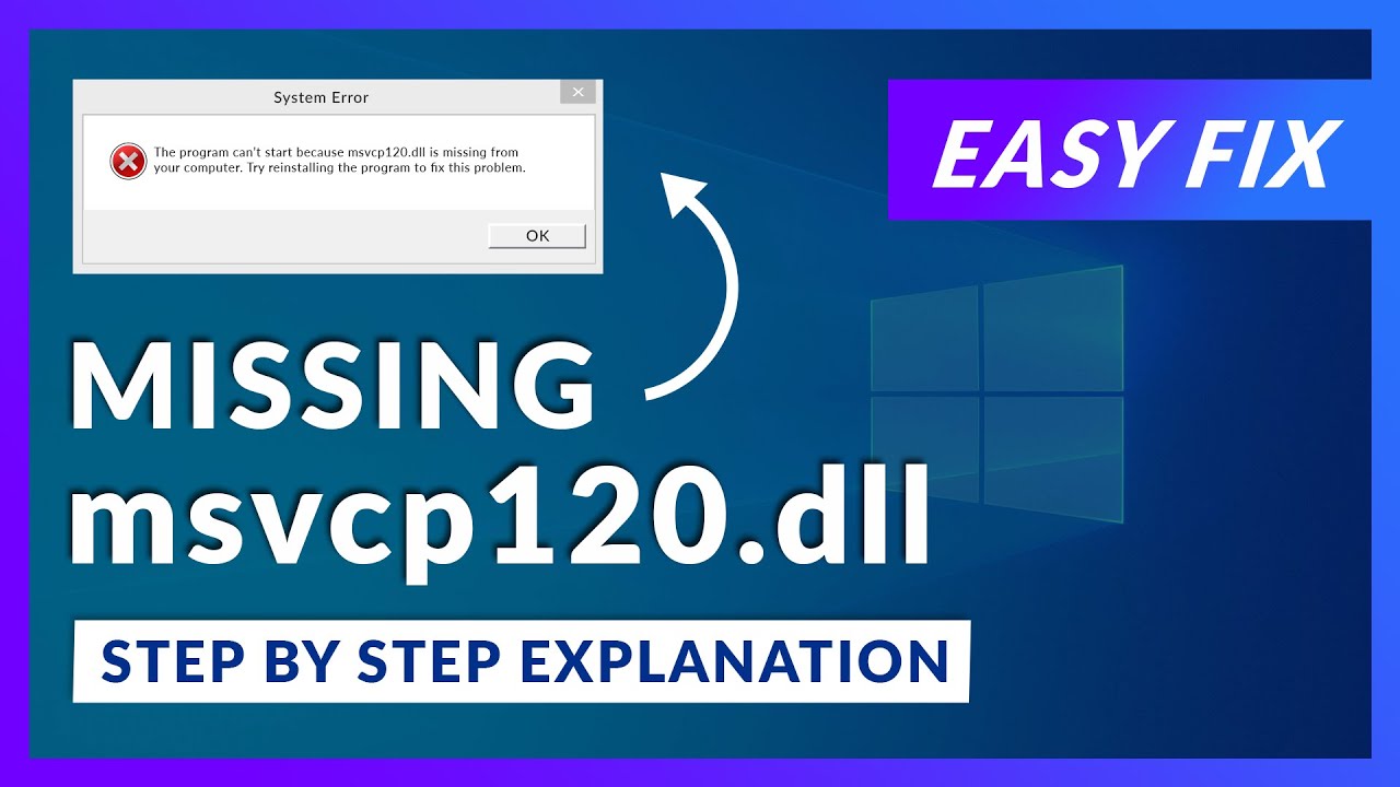 Copy the msvcp120.dll file from another computer that has the same version of Windows and paste it into the System32 folder on your computer.
Download the msvcp120.dll file from a reliable DLL download site.