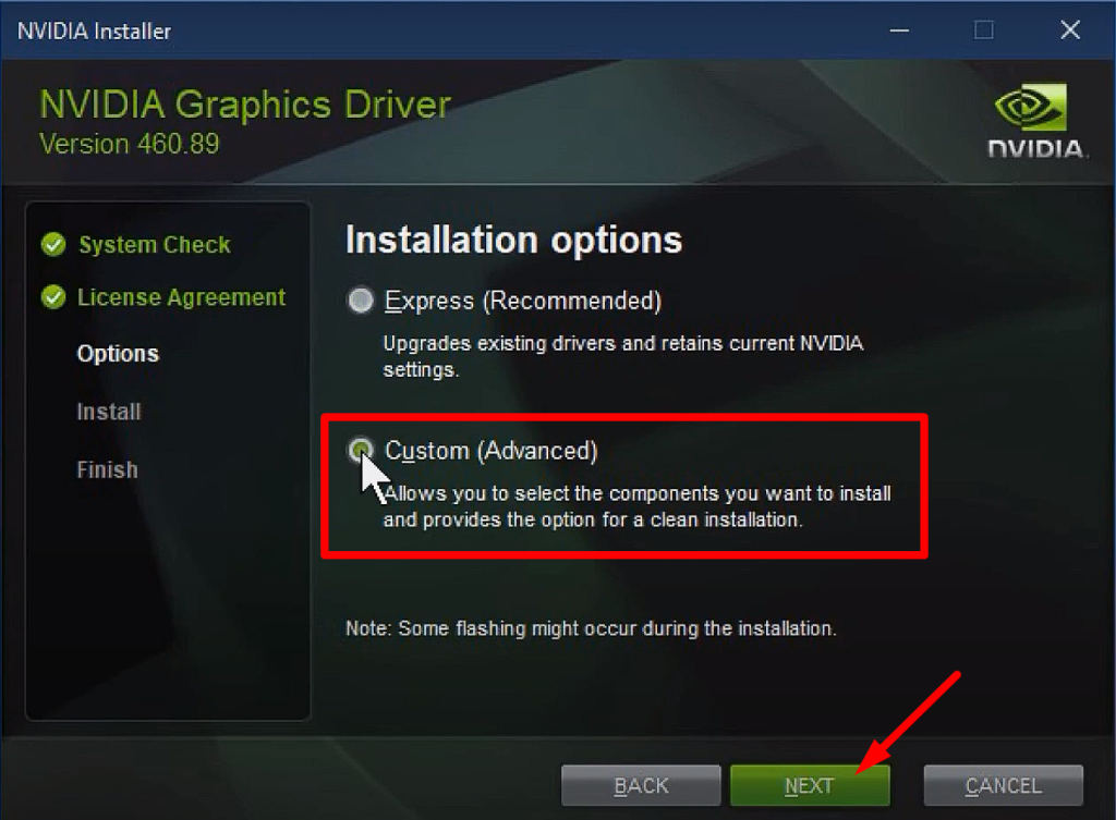 Download the latest version of the driver.
Open the downloaded file and select "Custom installation".