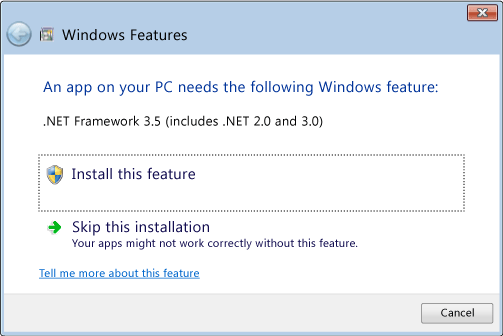 Ensure that your PC is connected to the internet.
Check if the .NET Framework 3.5 is already installed on your PC. If not, try installing it through the Control Panel.