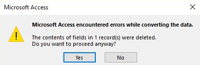Error message in Microsoft Access