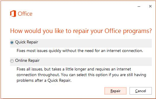 Follow the on-screen instructions to repair Microsoft Office.
If the repair process does not fix the issue, uninstall Microsoft Office completely.