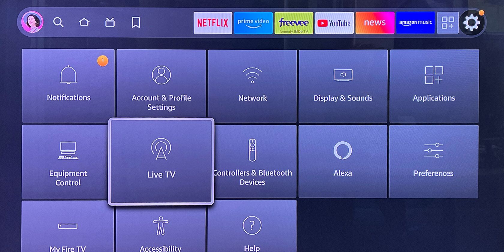 Go to the Fire Stick home screen and select Settings.
Scroll to the right and choose Device.