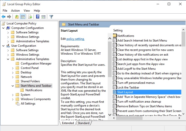Group Policy settings interface