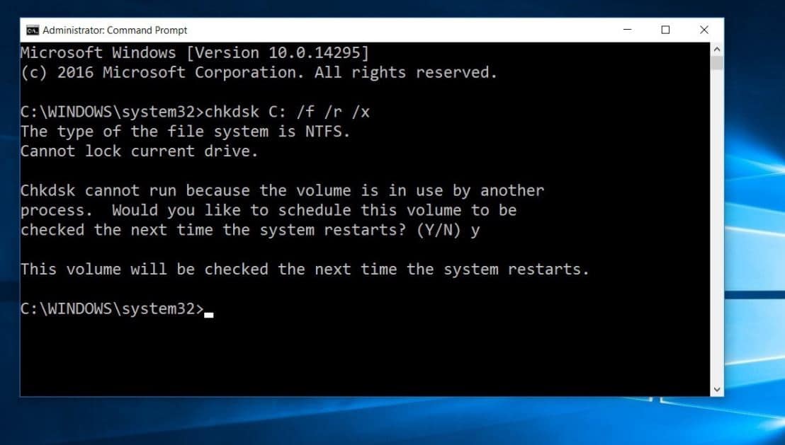 Hard drive with different CHKDSK parameters displayed.
