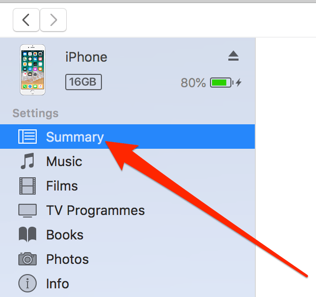 In iTunes, click on the "Restore iPhone" button located in the Summary tab.
In Finder, click on the "Restore" button in the right-hand pane.