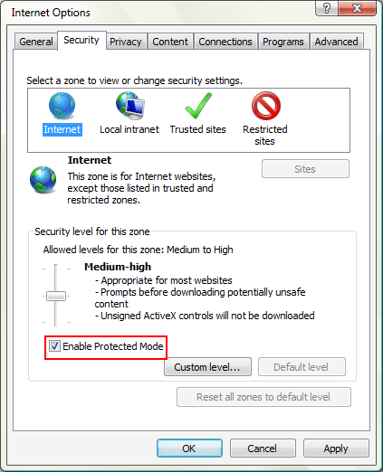 In the Preferences window, click on the Security (Enhanced) category.
Uncheck the Enable Protected Mode at startup option.