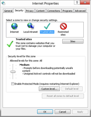 Internet Explorer settings menu