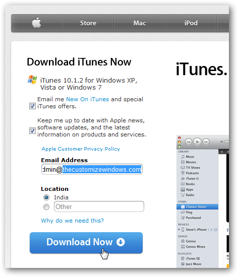 iTunes download page