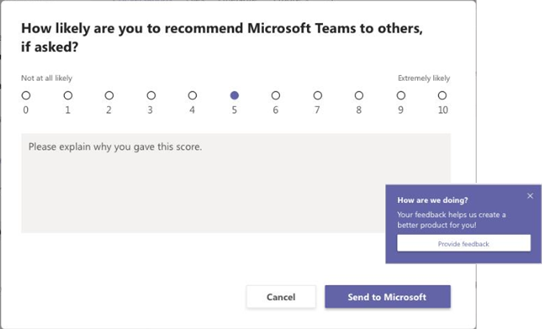 Microsoft Teams feedback form.