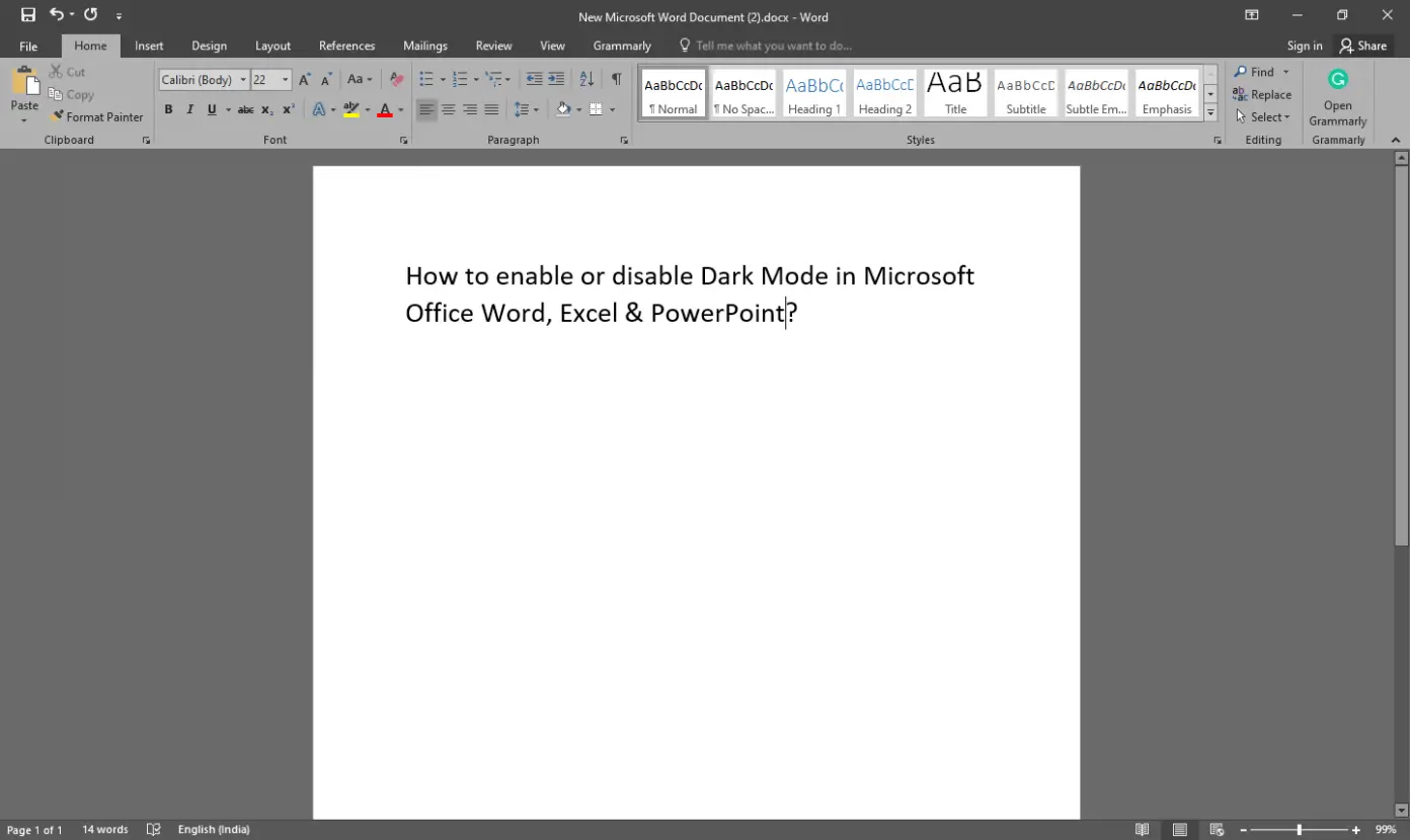 Microsoft Word dark mode theme option