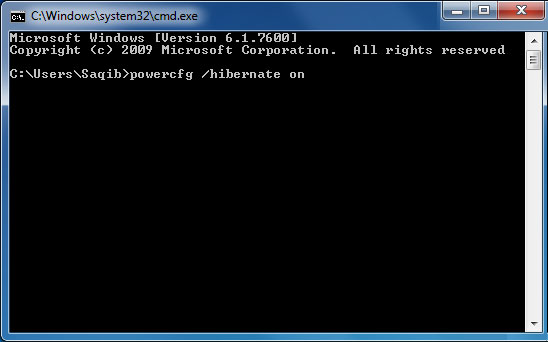 Open Command Prompt as administrator (refer to Solution 1).
Type powercfg -h off and press Enter.