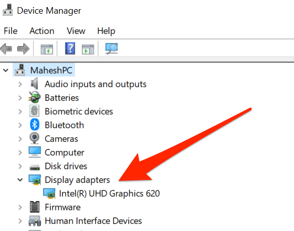 Open Device Manager.
Expand the "Display adapters" category.
