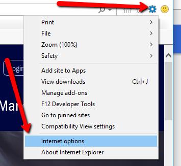 Open Internet Explorer 11.
Click the gear icon in the upper-right corner.