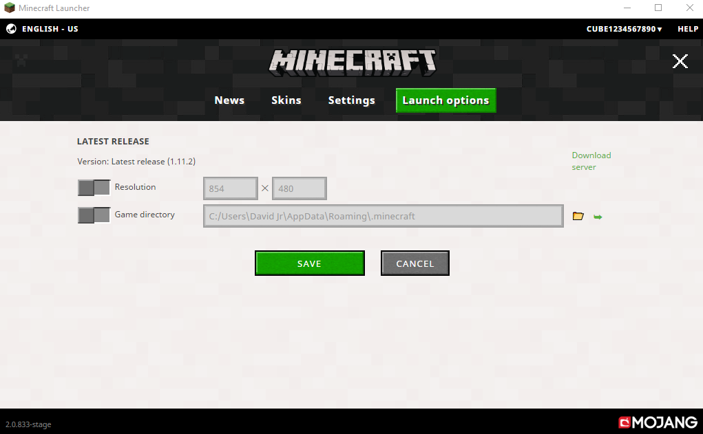Open Minecraft launcher 
 Click on "Options"