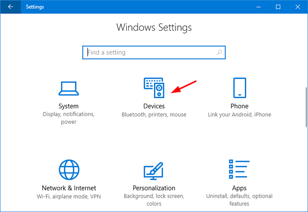 Open Settings
Click on Devices