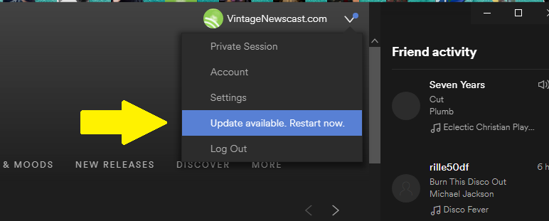 Open Spotify and click on the "Help" tab.
Select "Check for Updates" to see if there are any available updates.