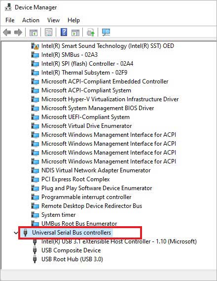 Open the Device Manager by pressing Win + X and selecting "Device Manager."
Expand the "Universal Serial Bus controllers" category.