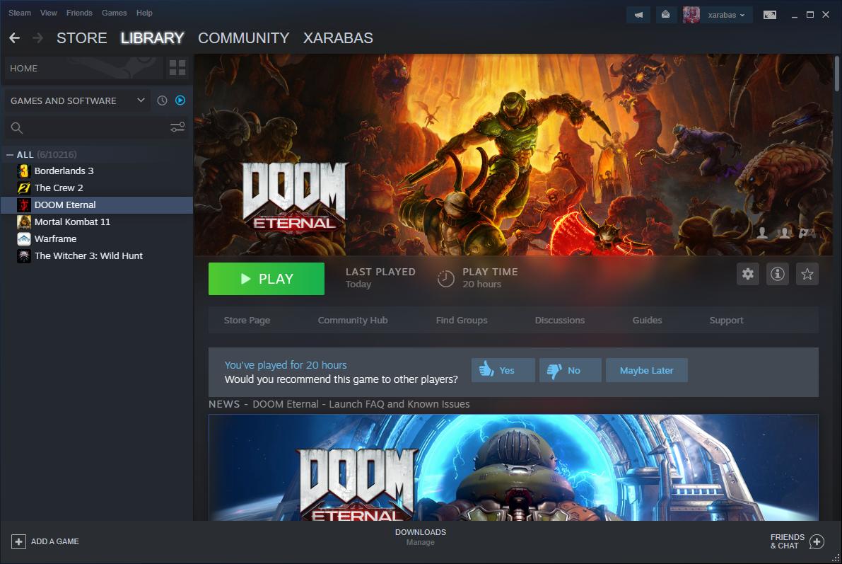 Open the game client or launcher (e.g., Steam, Bethesda Launcher).
Locate DOOM Eternal in your game library.