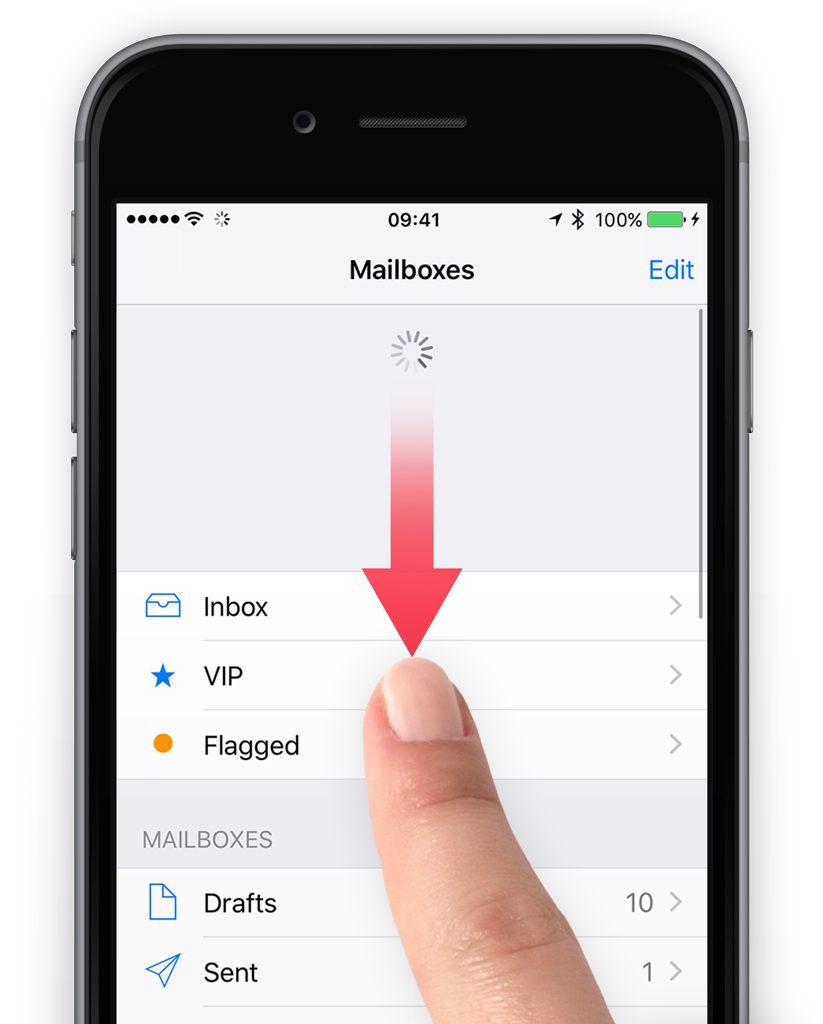 Open the Mail app on your iPhone.
Swipe down from the top of the screen to refresh the inbox.