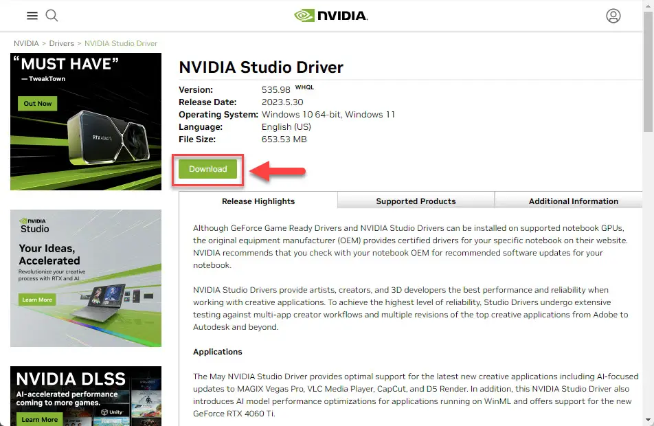 Open the manufacturer's website (NVIDIA, AMD, Intel).
Download and install the latest graphics drivers for your specific GPU.