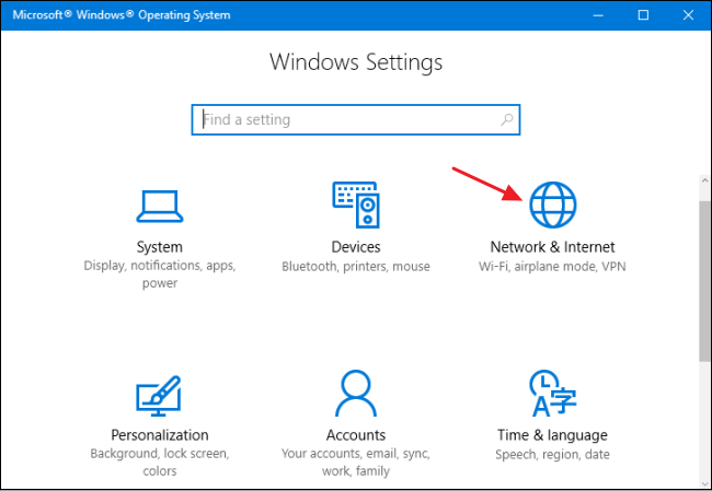 Open the Start menu and click on "Settings."
Select "Network & Internet."