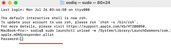 Open the Terminal app on your Mac.
Enter the following command: sudo killall -HUP mDNSResponder