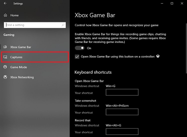 Open the Xbox app by pressing Win+G and click on the Settings icon.
Click on the Game DVR tab.