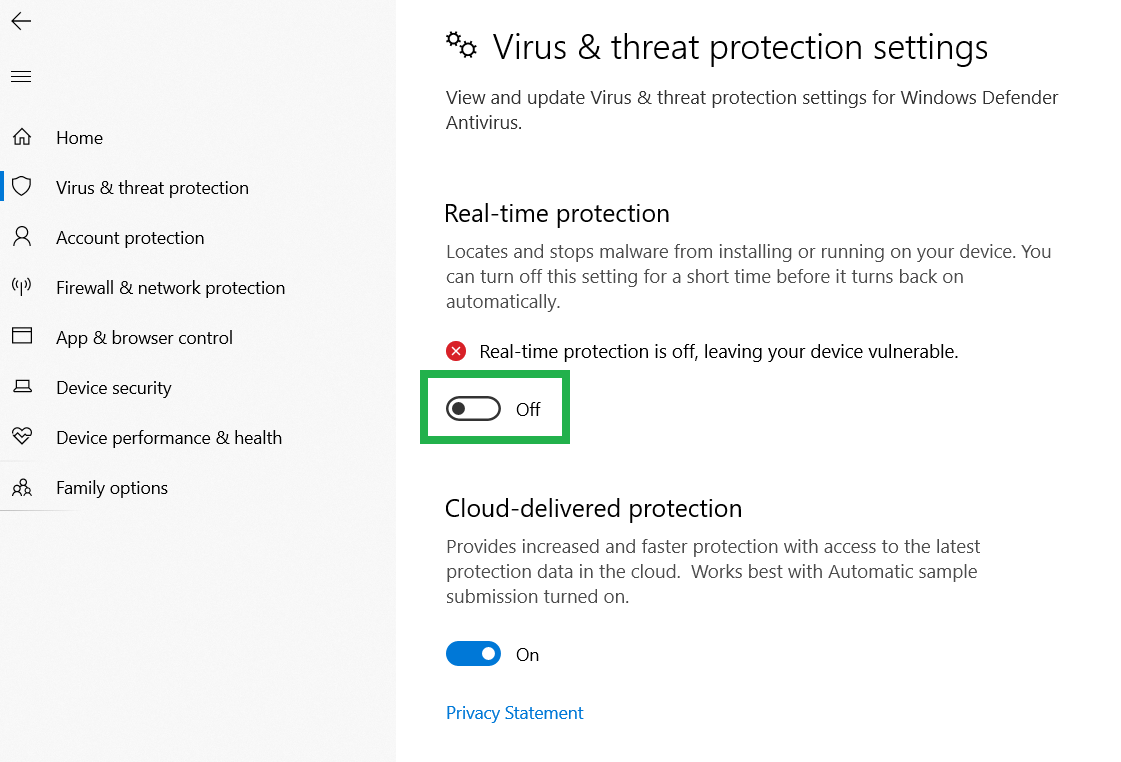 Open your antivirus software
Find the option to temporarily disable protection