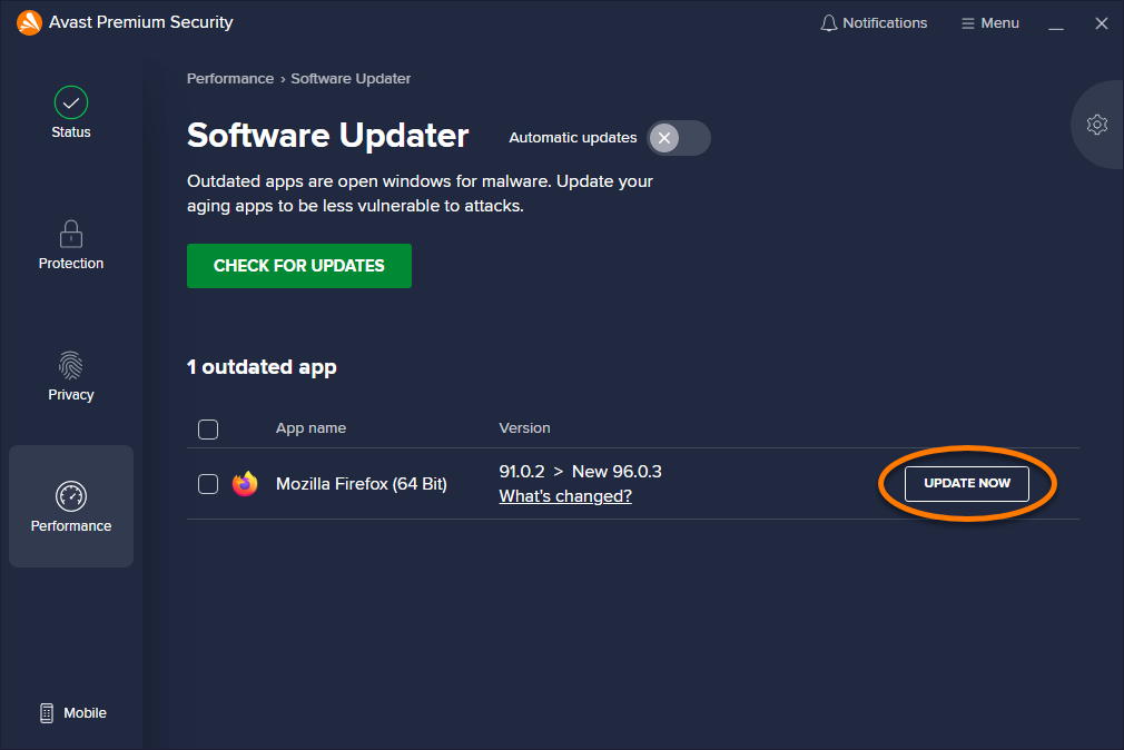 Open your antivirus software.
Select Check for Updates from the options menu.