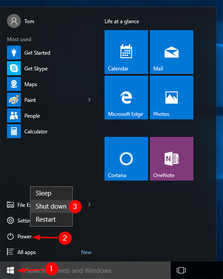 Power off the laptop by clicking on the Start menu, selecting "Power," and choosing "Shutdown."
Wait for a few seconds, then press the power button to turn on the laptop.