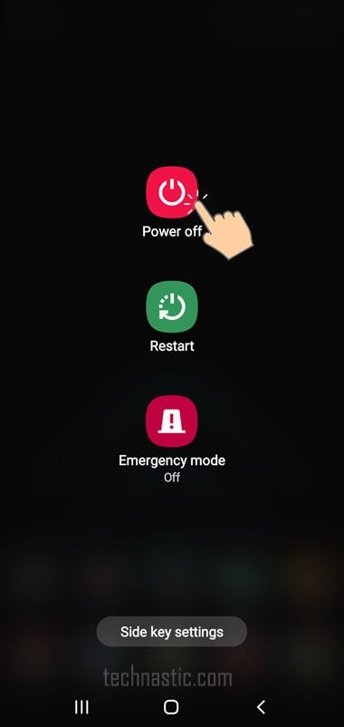 Press and hold the Power button to access the Power options.
Tap and hold the Power off option until the Safe Mode prompt appears.