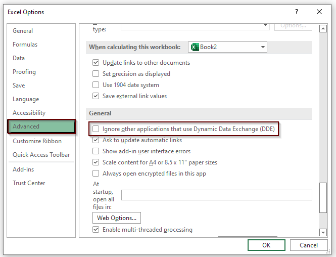 Resetting Settings
Open Excel Options by clicking on File and then Options.