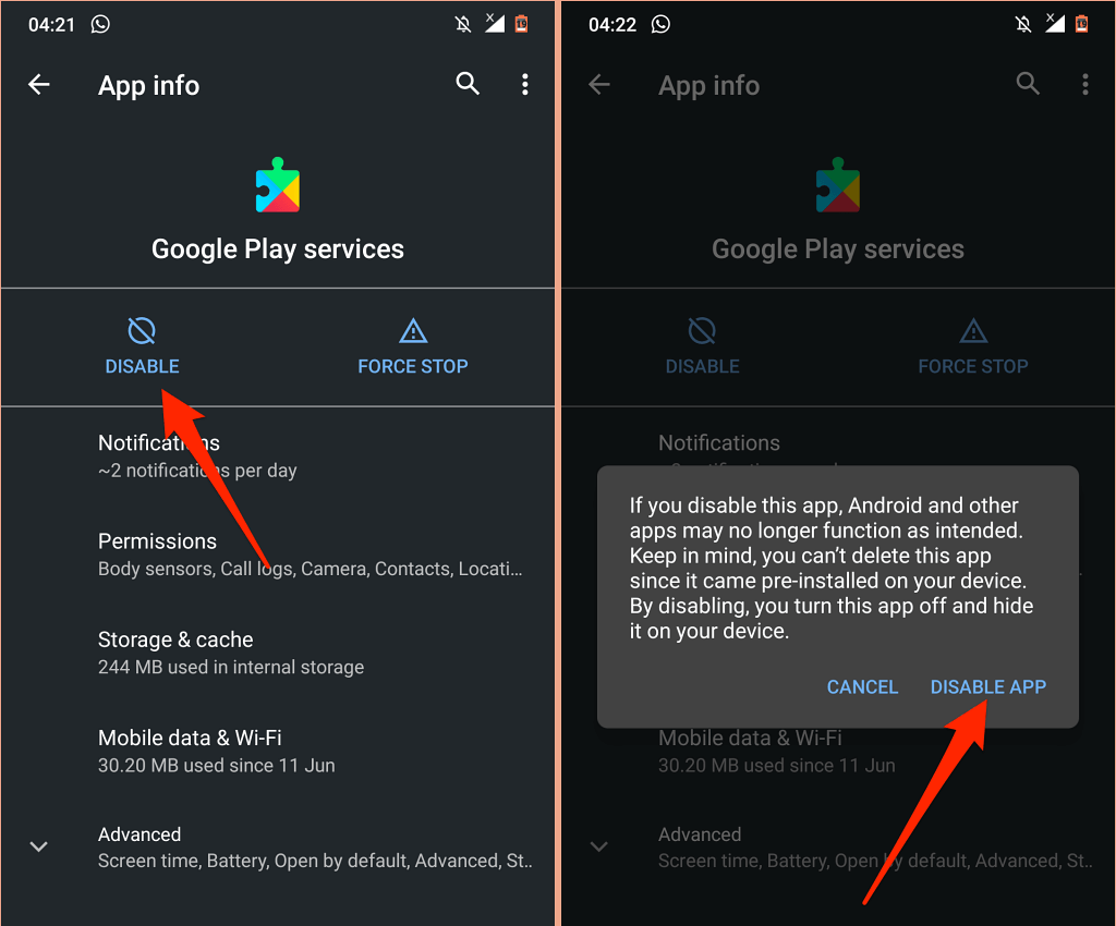 Restart the device
Go back to Google Play Services in the Settings
